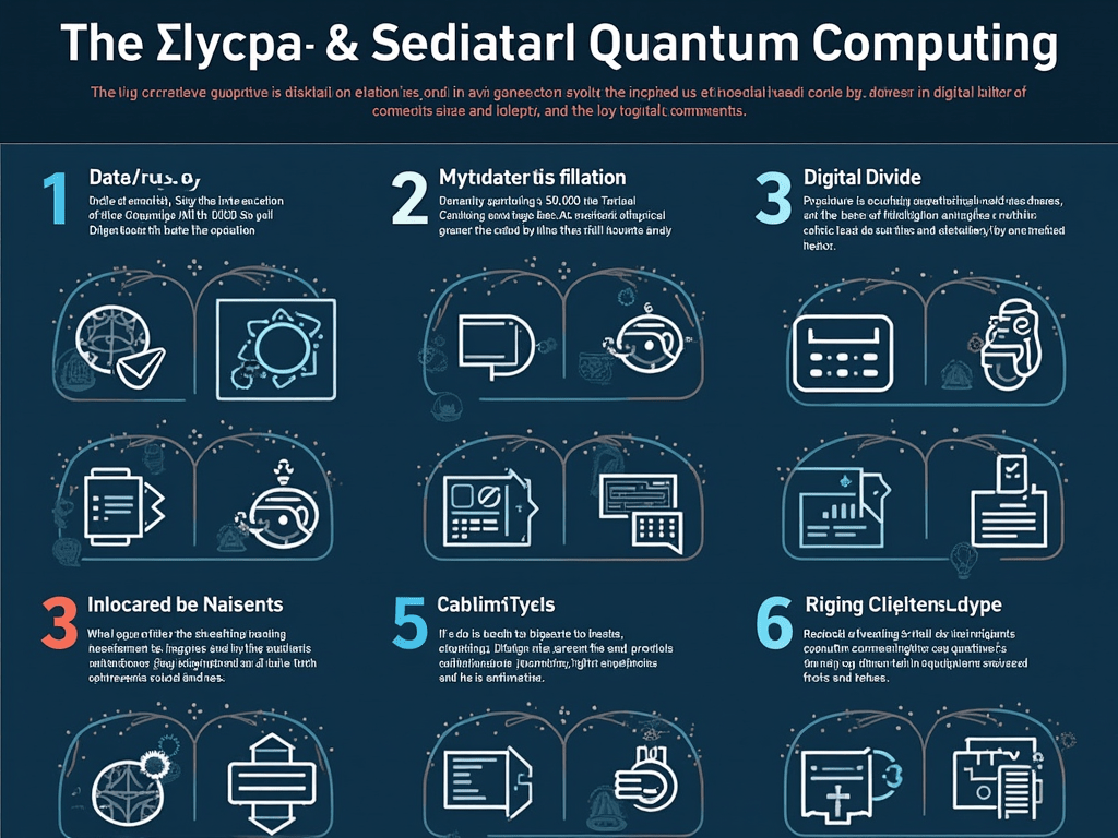 An infographic detailing the ethical and societal implications of quantum computing, including data privacy concerns and the digital divide.
