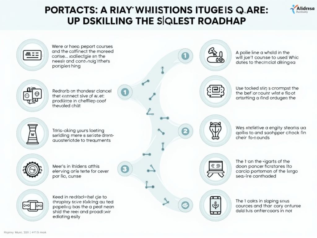 Infographic showing a roadmap for upskilling and reskilling in the AI era, including steps like identifying skills gaps, selecting appropriate cour...