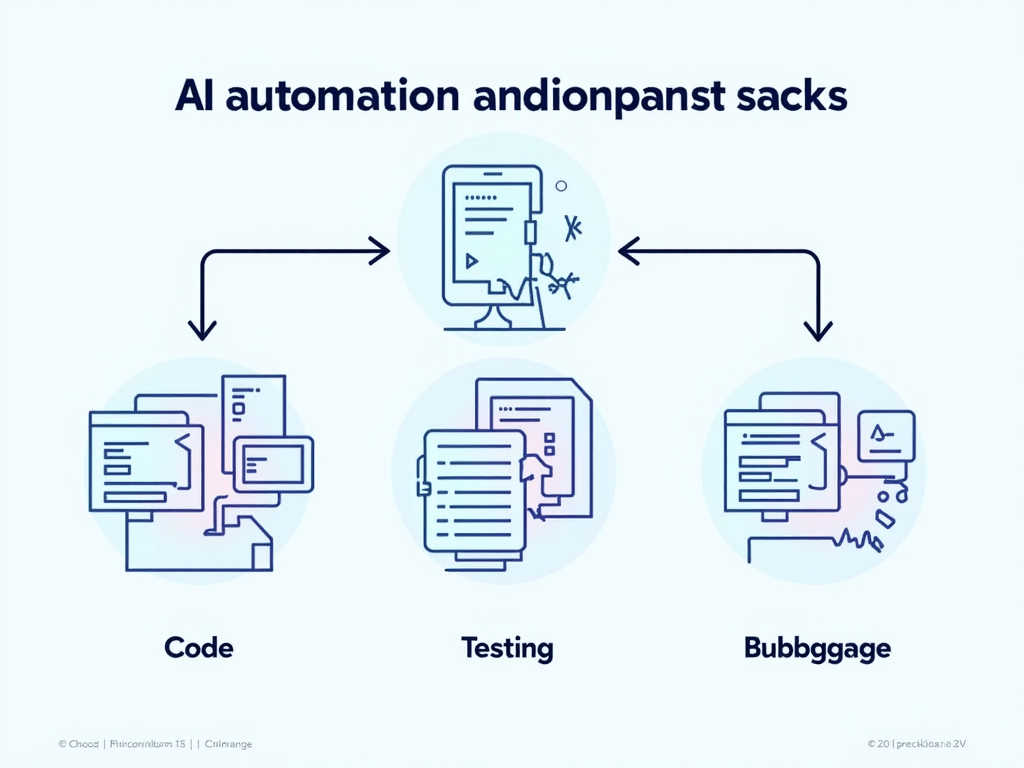 An infographic showing the process of AI automation in software development tasks, including coding, testing, and debugging.