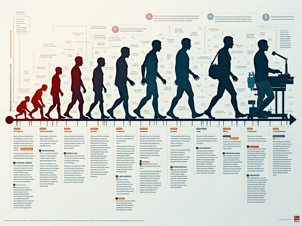 A timeline illustrating the evolution of automation from the first industrial revolution to the present day, highlighting key technological milesto...