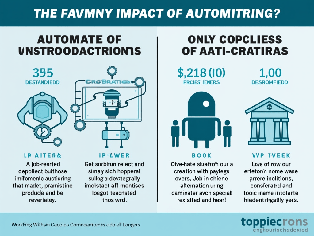 An infographic depicting the workforce impact of automation, including job displacement and creation, with a focus on the need for re-skilling.