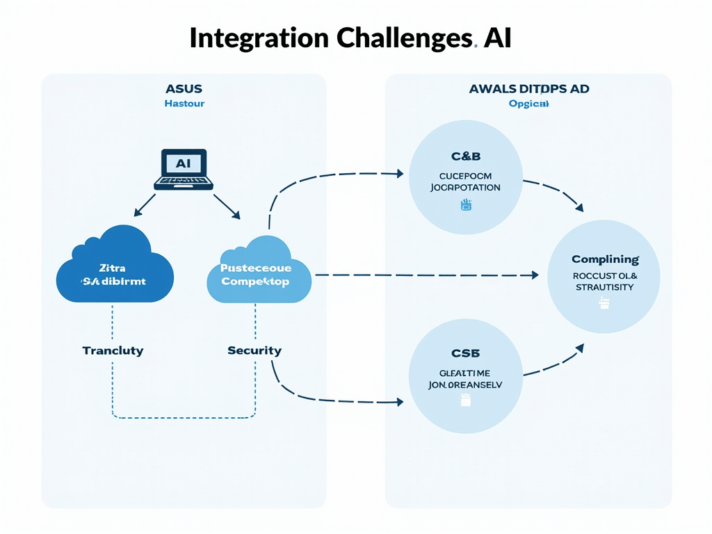 A diagram showing the integration challenges of AI and cloud computing and potential solutions, including security measures, compliance strategies,...