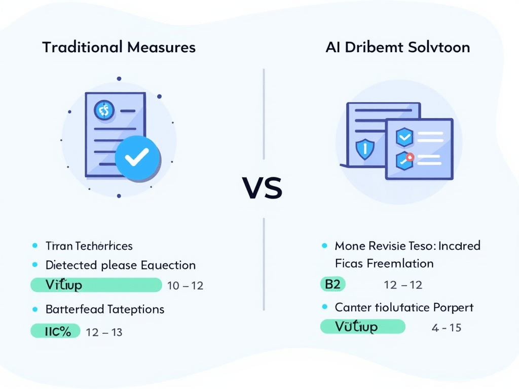 A comparative infographic showing traditional security measures versus AI-driven security solutions, highlighting key differences in threat detecti...