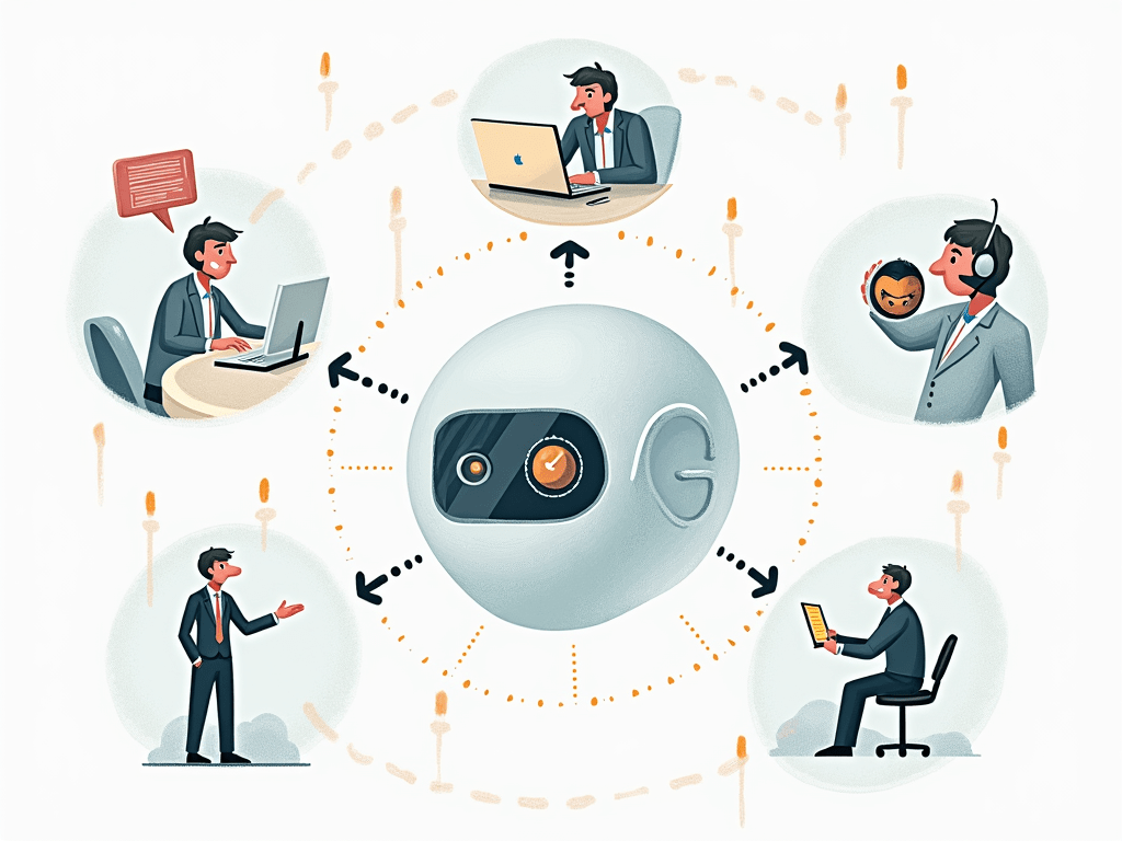 An illustration showing ethical concerns in AI development, including bias, privacy, and accountability.