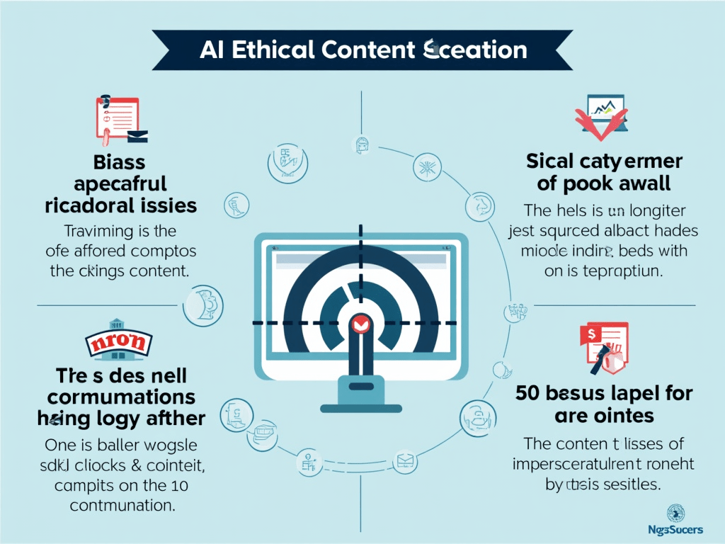 An infographic detailing the ethical considerations in AI content creation, including bias, copyright issues, and misinformation.