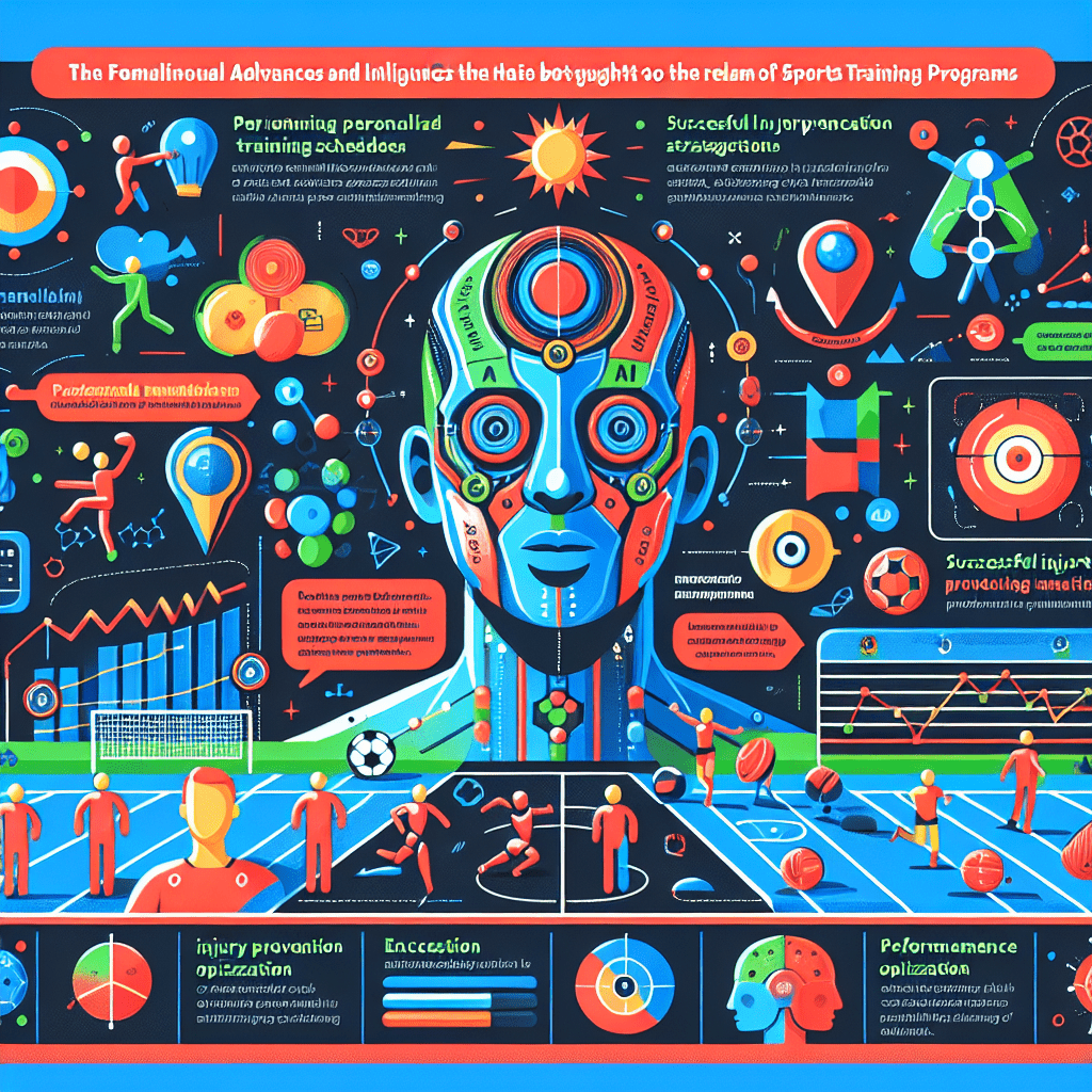 Create an infographic detailing the phenomenal advances and benefits that Artificial Intelligence has brought to the realm of sports training programs