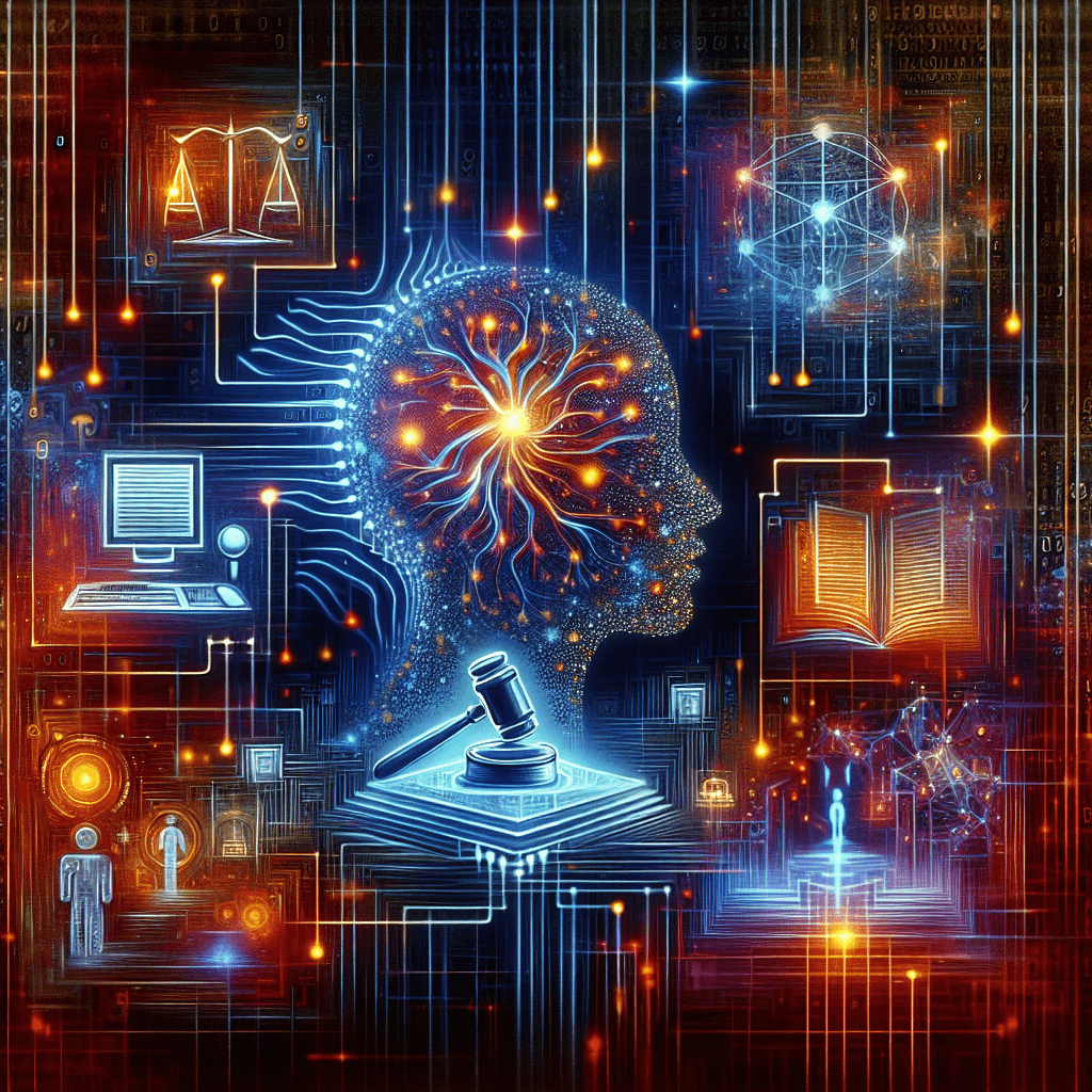Create a conceptual image symbolizing the influence of artificial intelligence on the legal industry. The image should vividly depict elements like an - illustration related to How AI is Changing the Legal Industry