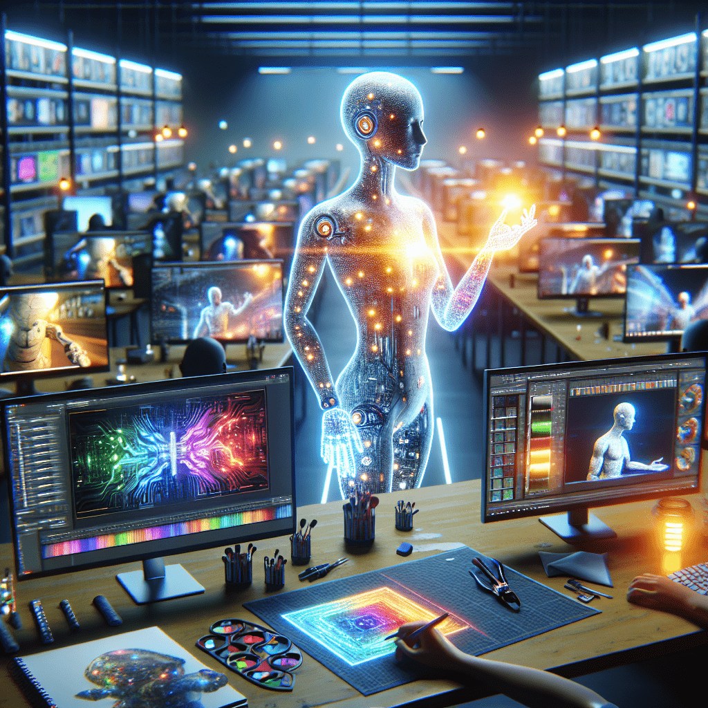 A photorealistic scene that serves as an engaging concept illustration for a tech blog post. The scene captures AIs enhancement of video and image edi - illustration related to How AI is Enhancing Video and Image Editing
