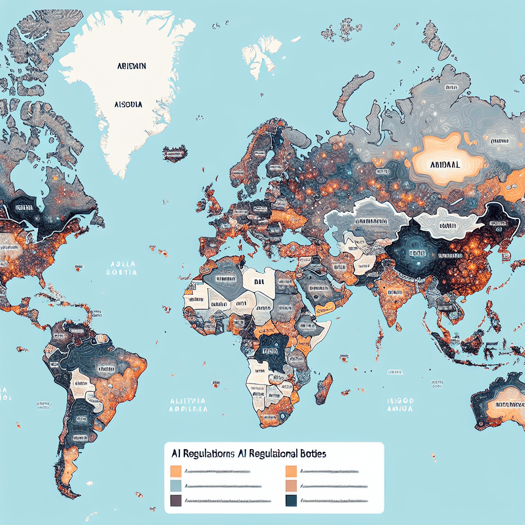 Please create a detailed global map featuring countries that have established AI regulatory bodies. The countries with distinct AI regulations should 