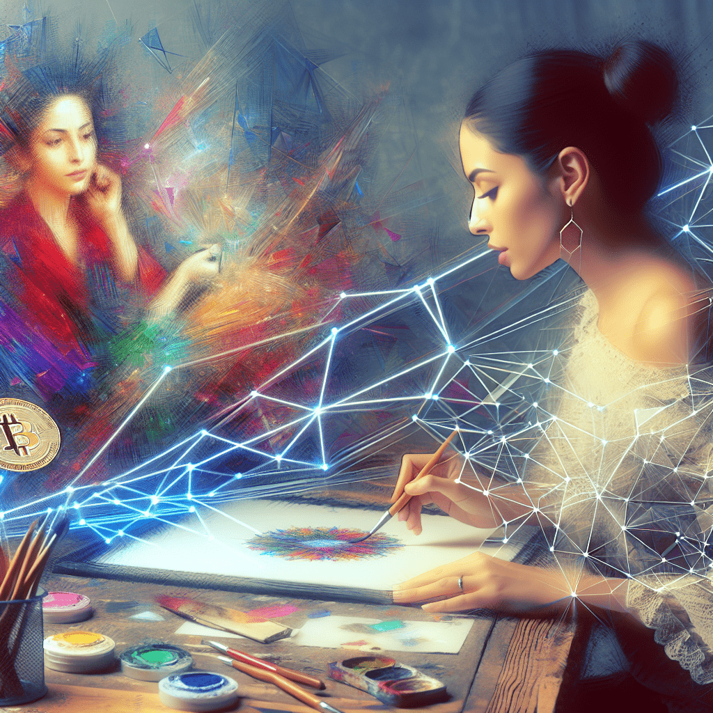 A photorealistic image depicting a Hispanic female artist, working diligently at her digital drawing board, creating a vibrant, complex piece of art.
