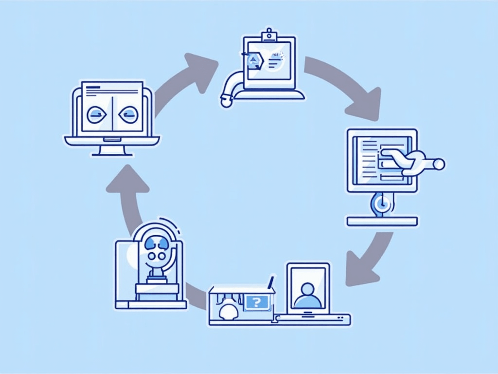 Illustrate the cycle of training, feedback, and updating that keeps AI chatbots effective.