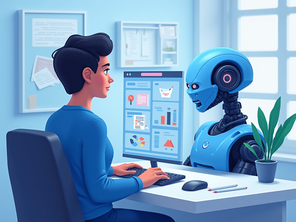 Show a graphic of an AI tool being used by a marketer to design an ad campaign.