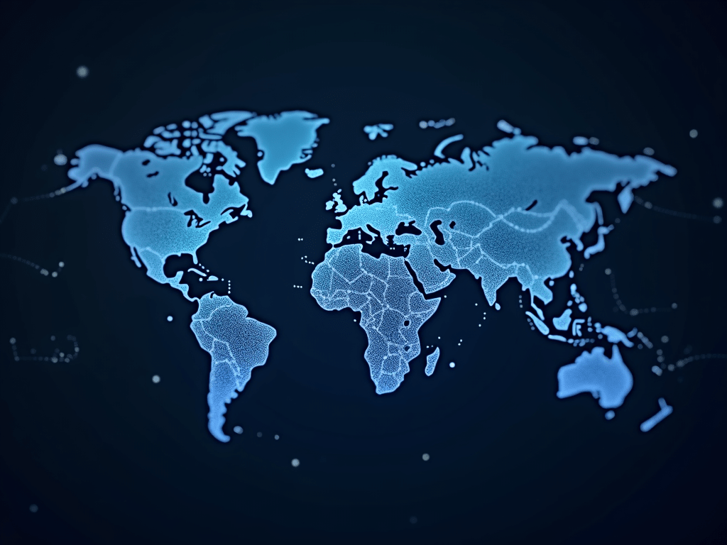 Image of a global digital network representing AI's reach in international markets