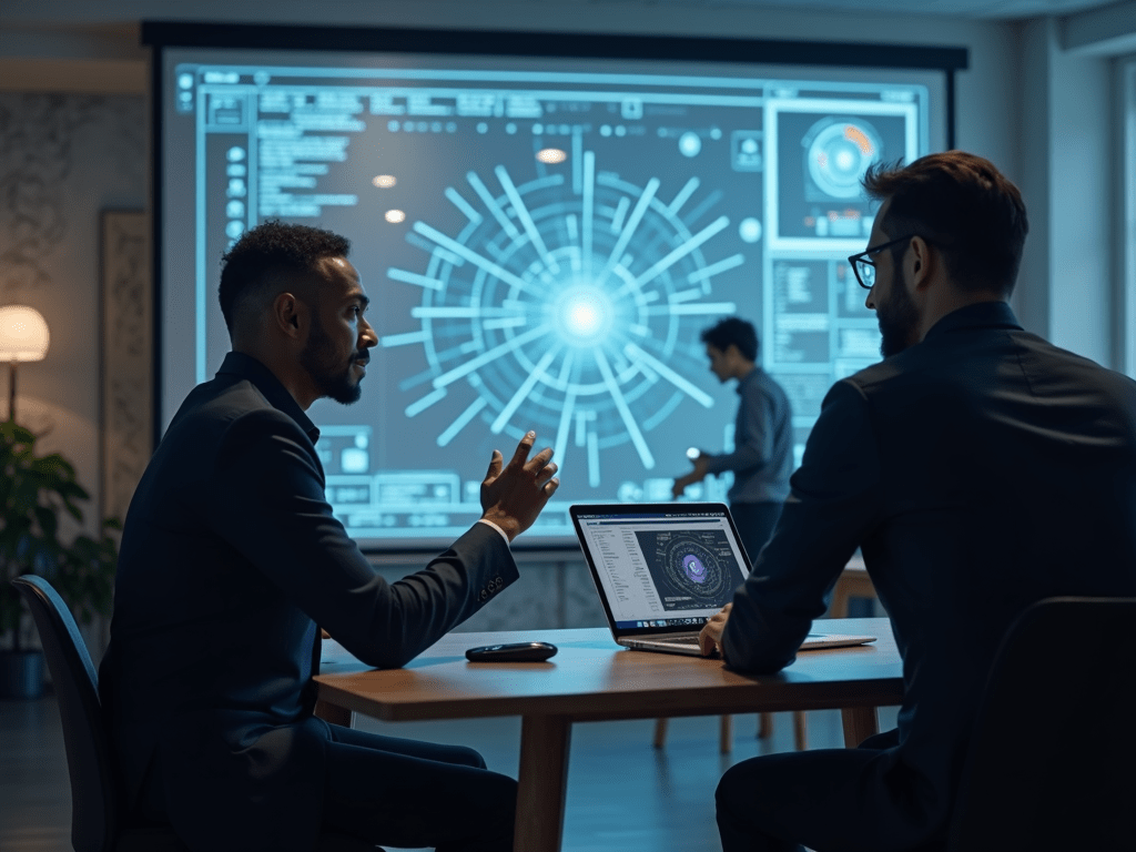 Image of a team discussing ethical AI use in an office setting