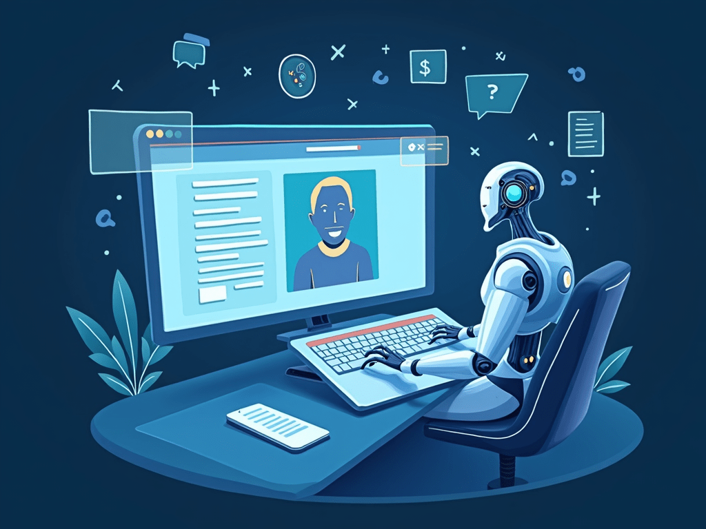 Create an image showing AI analyzing customer feedback and updating a digital product description to enhance clarity and appeal.
