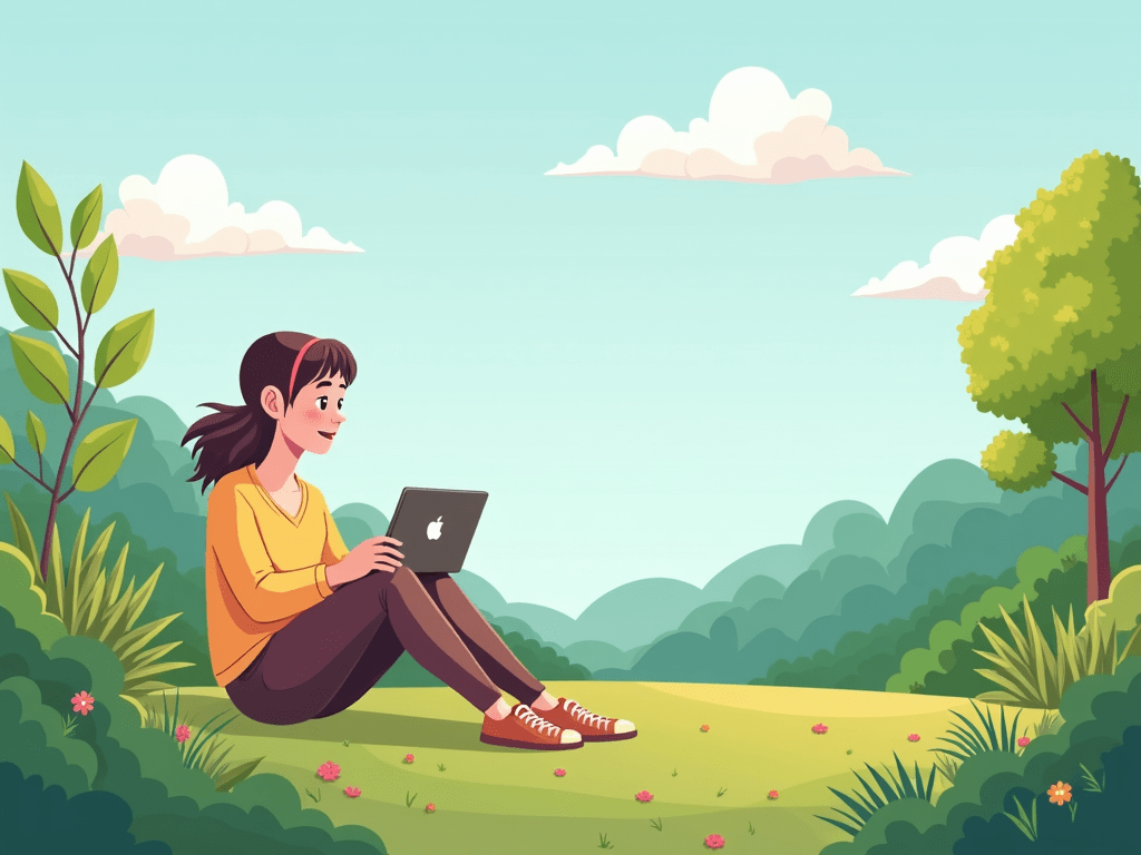 Illustrative image of a user taking a break from social media, enjoying nature.
