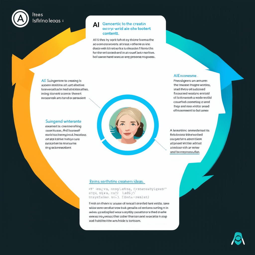 Create an infographic illustrating the process of AI assisting in creative writing and art creation, showing AI suggesti - AI-Powered Creativity: Writing, Music, and Art