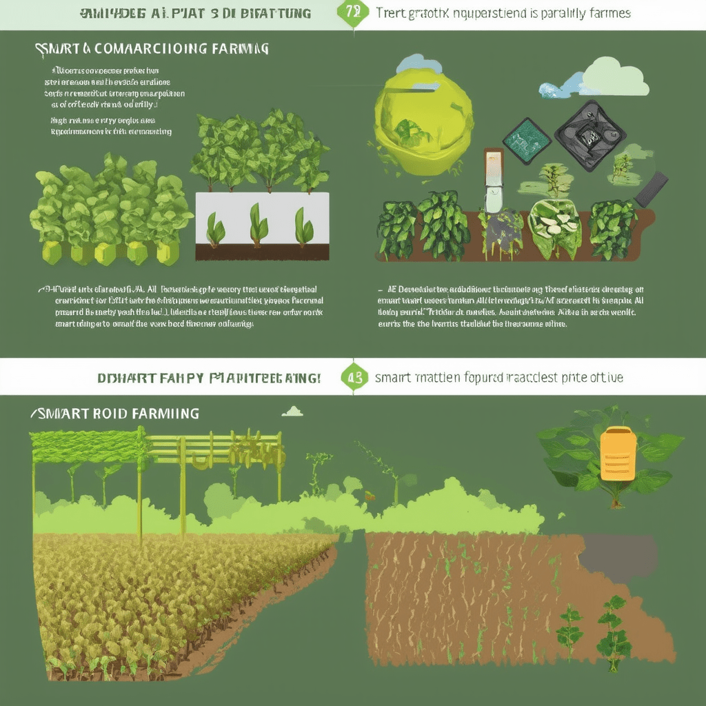 Create an infographic that illustrates the comparison between traditional and smart farming practices, highlighting the - AI in Agriculture: Smart Farming Solutions