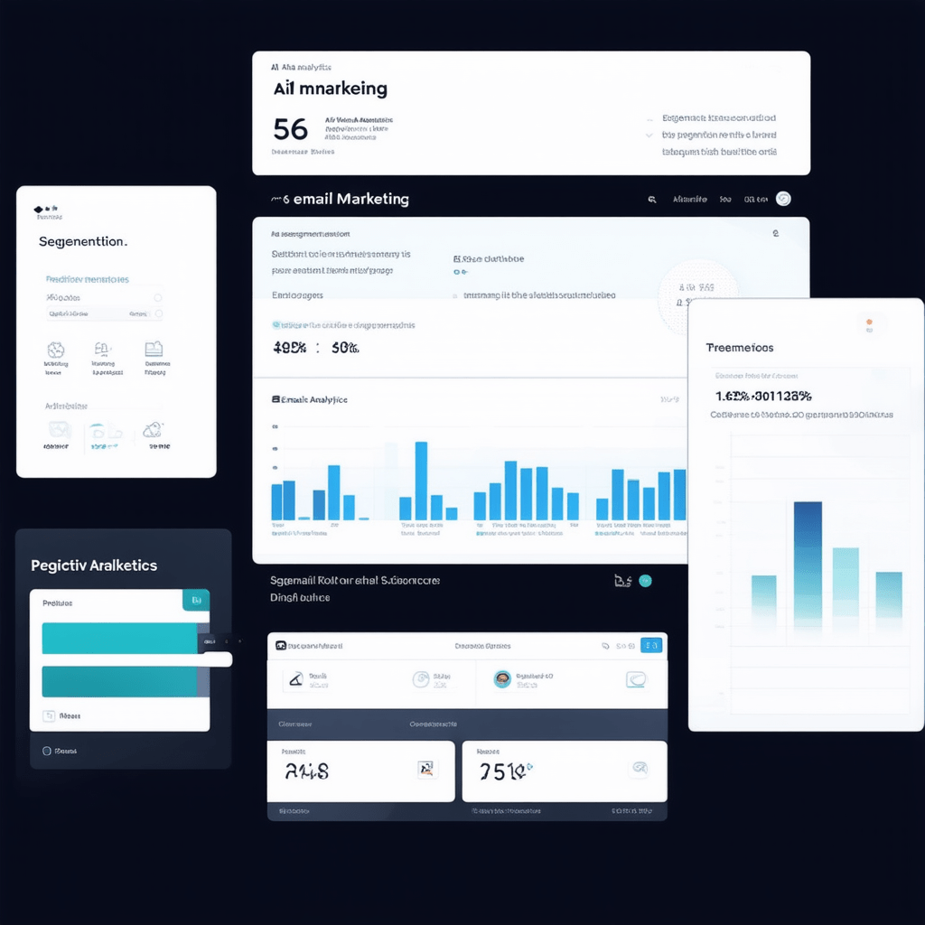 Design an image showcasing a dashboard with AI analytics for email marketing, highlighting features like segmentation, p - AI in Email Marketing: Personalization at Scale