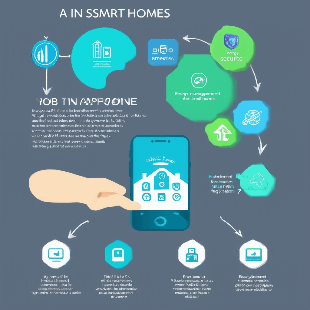 Create an infographic that illustrates the benefits and functionalities of AI in smart homes, showing various applications - AI in Smart Homes: Enhancing Everyday Life