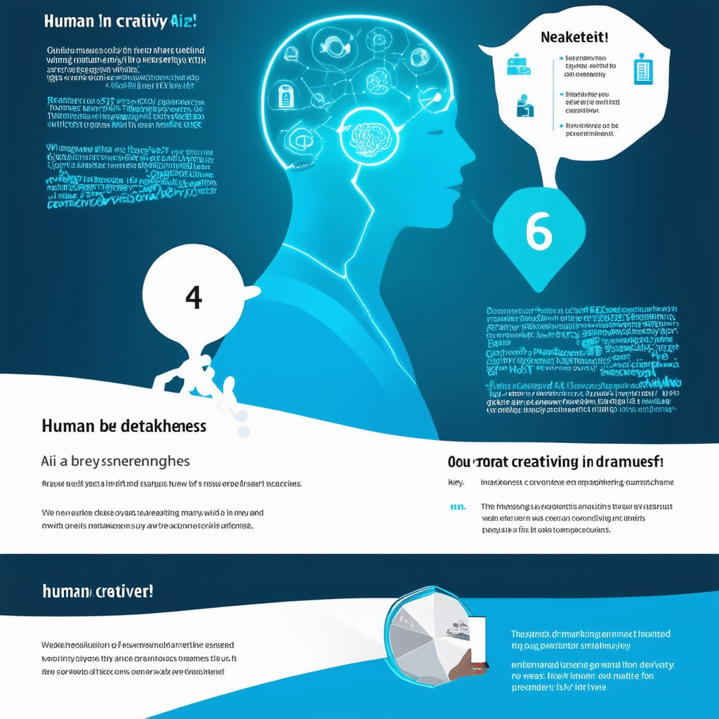 Create an infographic comparing AI and human creativity in marketing, highlighting key strengths and weaknesses.