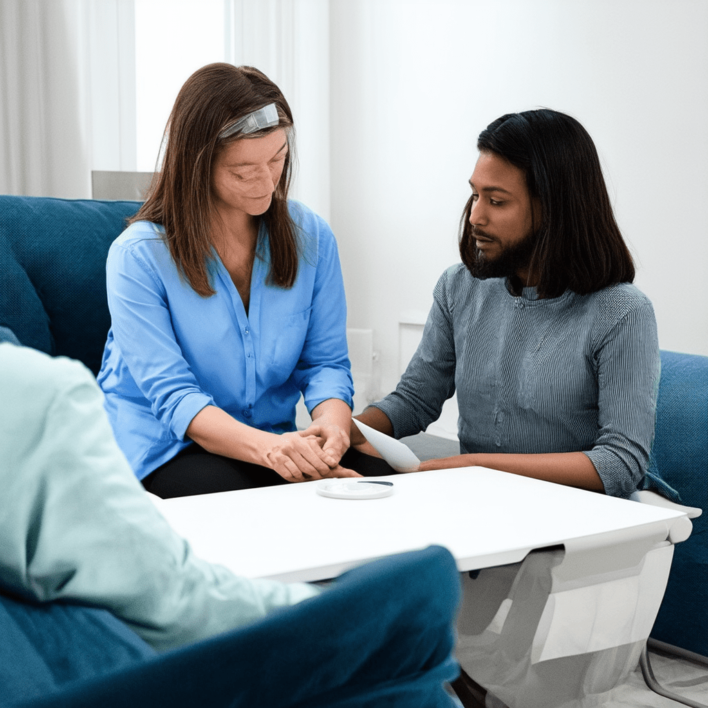 Visualize the collaborative future of AI and human therapists with an image showing a therapist and an AI system working - How AI is Assisting in Mental Health Care