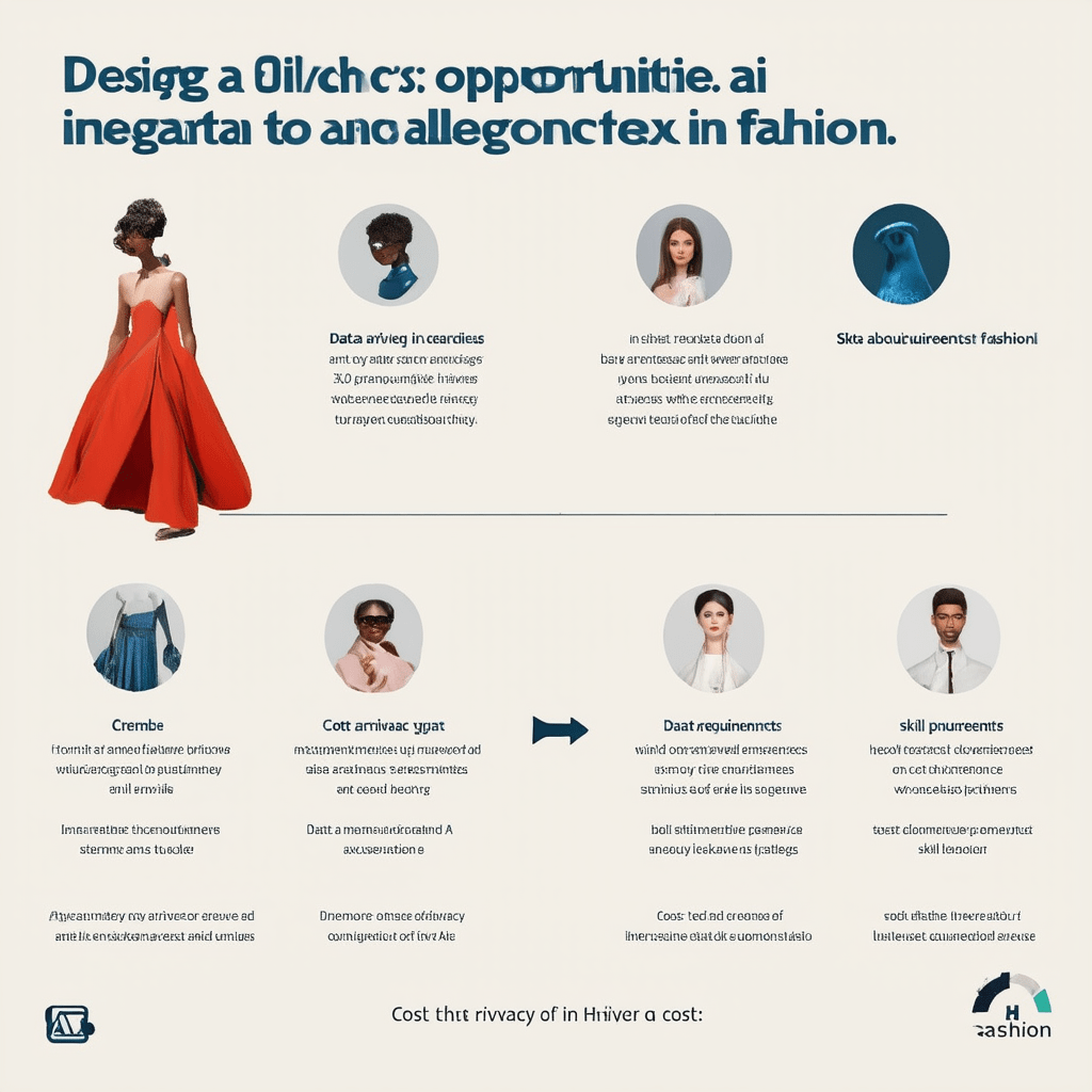 Design a graphic illustrating the challenges and opportunities of integrating AI in fashion, including data privacy, cos - How AI is Influencing Fashion and Design