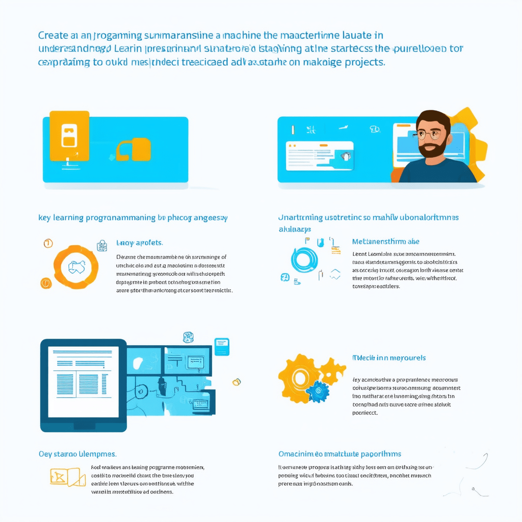 Create an infographic that summarizes the key steps to getting started in machine learning, including learning programmi - Machine Learning for Beginners