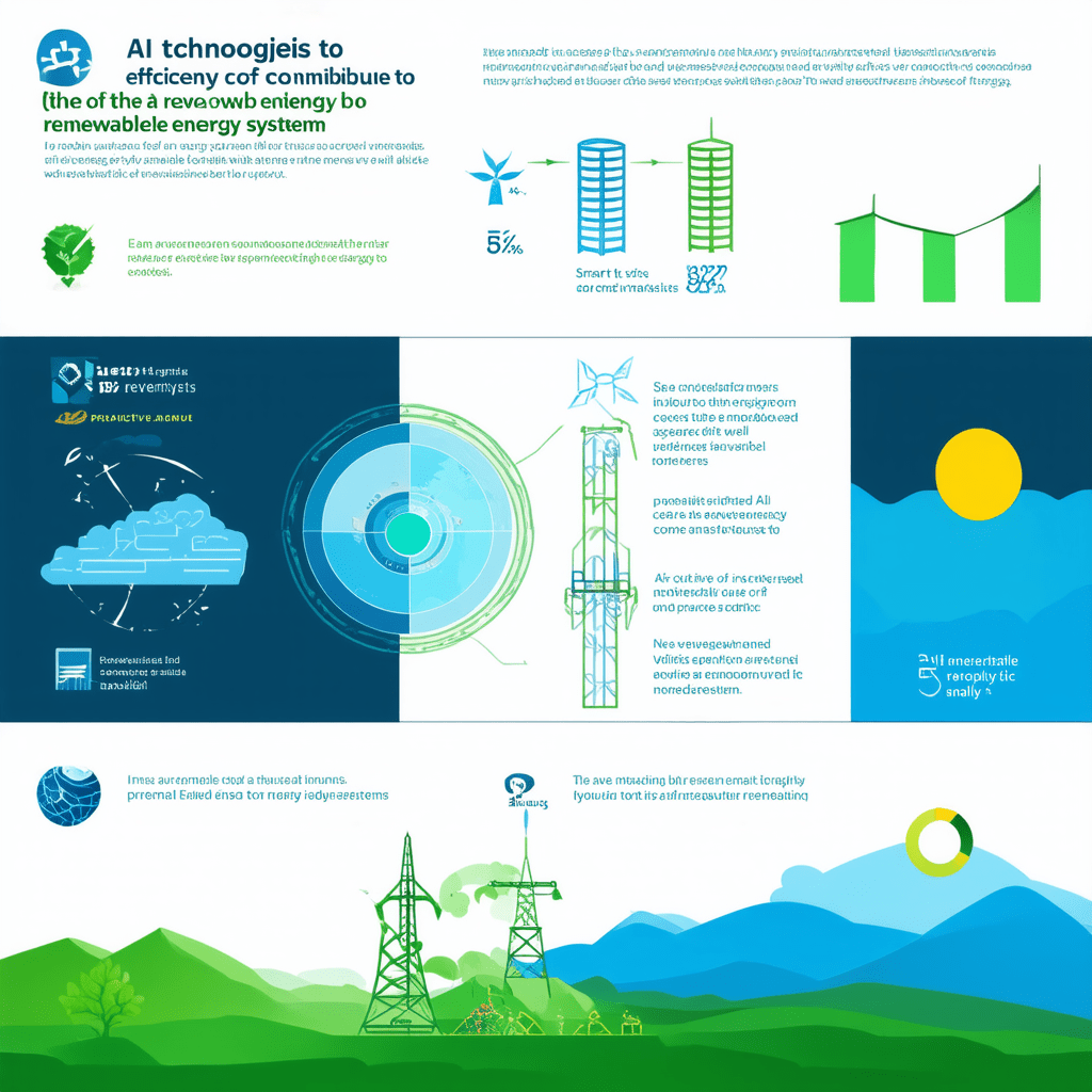 Create a detailed infographic that illustrates how AI technologies contribute to the efficiency of renewable energy syst - Sustainable AI: Pioneering Eco-Friendly Technology Solutions