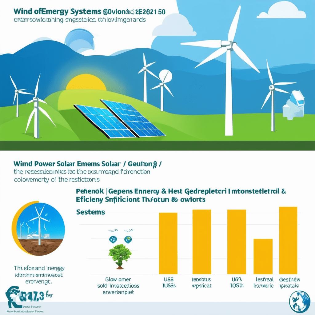 Create an infographic that compares the efficiency and environmental impact of Solar Energy Systems, Wind Power Solution - Sustainable Tech: Innovations Driving Environmental Change