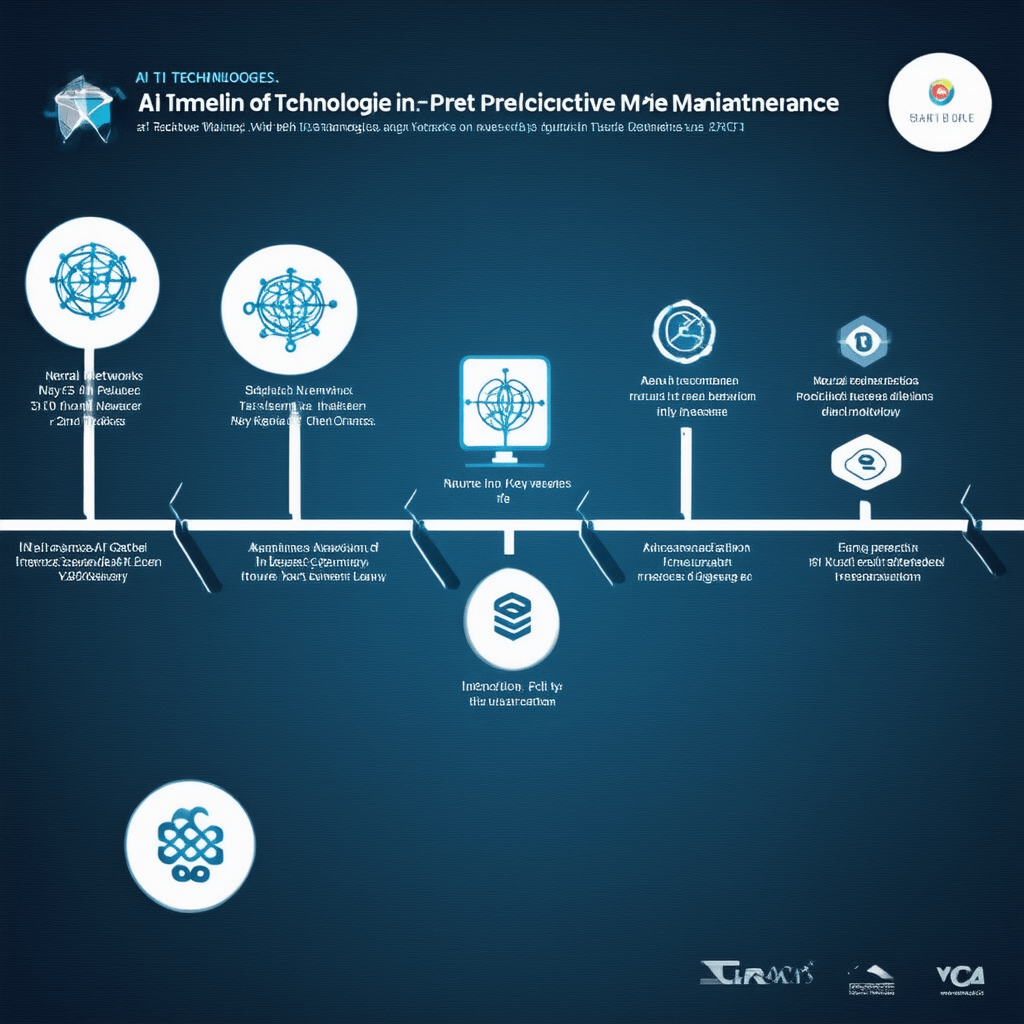 A timeline showing the evolution of AI technologies in predictive maintenance, with icons representing key milestones li - The Evolution of AI in Predictive Maintenance for Manufacturing