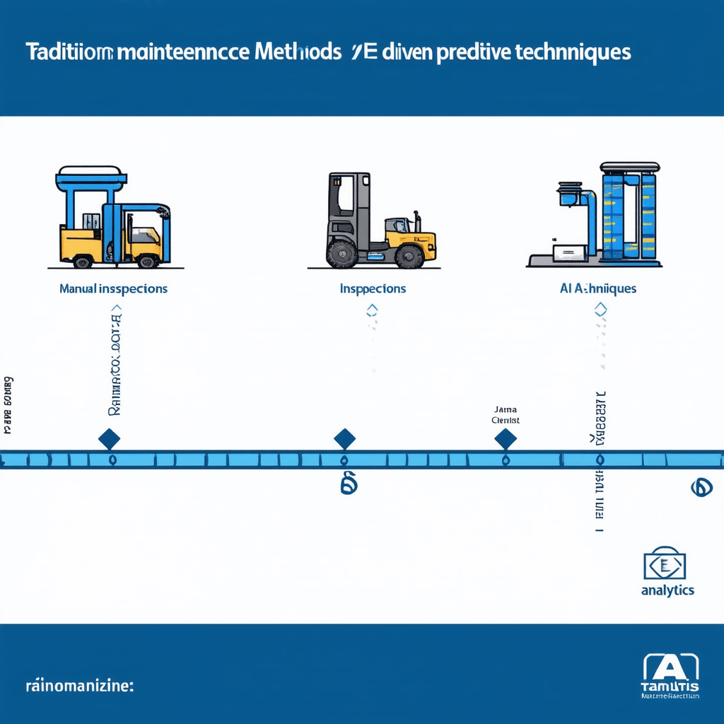 An illustration contrasting traditional maintenance methods with AI-driven predictive techniques, showing a timeline fro - The Evolution of AI in Predictive Maintenance for Manufacturing