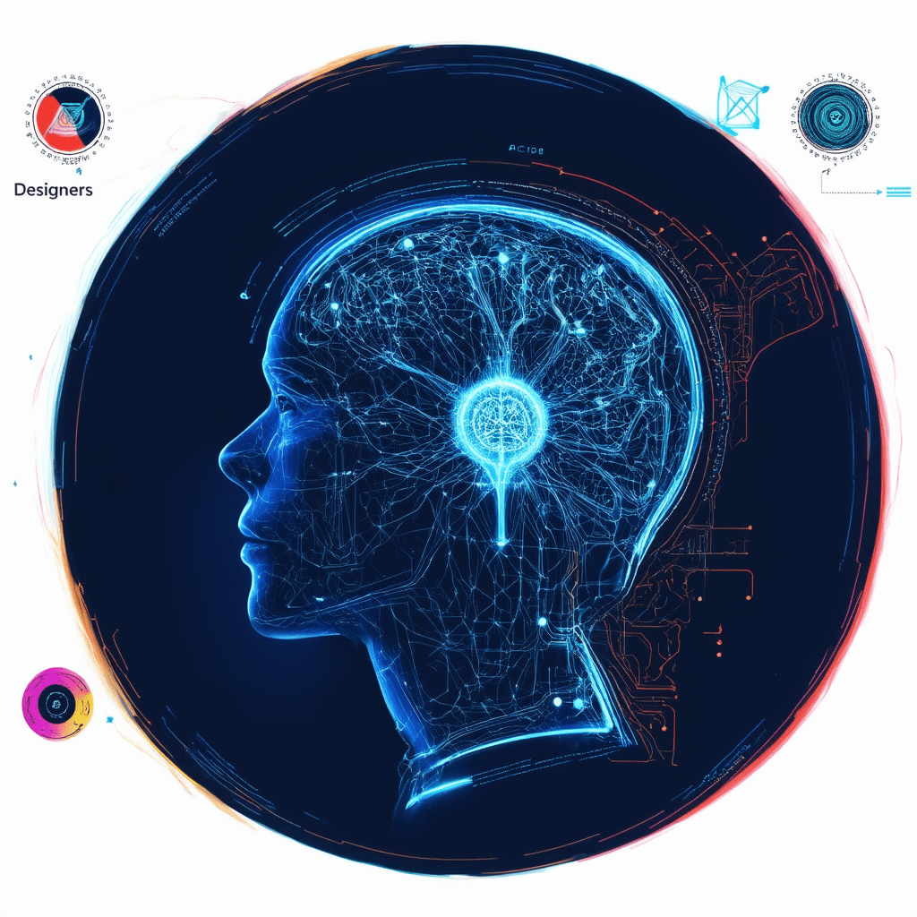 Create a visual representation showing the collaboration between human creativity and AI in the design process, highligh - The Future of AI in Graphic Design