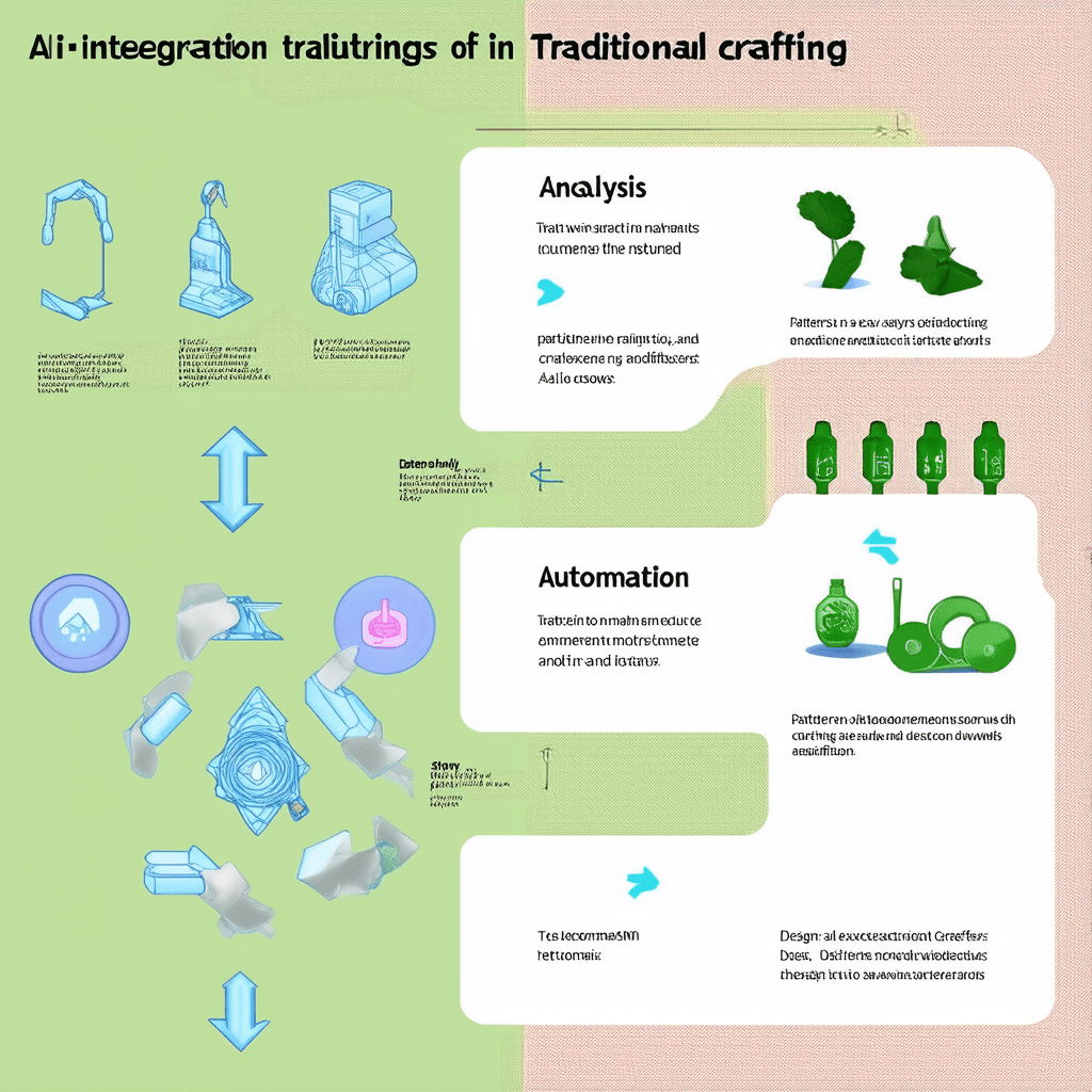 Create a detailed infographic illustrating the process of AI integration in traditional crafting, from analysis to execu - The Intersection of AI and Traditional Crafting: A New Era of Artisanal Innovation