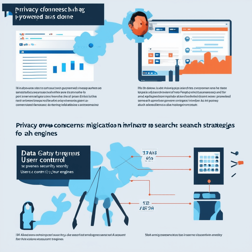 Create an infographic illustrating the privacy concerns and mitigation strategies for AI-powered search engines, incorpo - The Rise of AI-Powered Search Engines