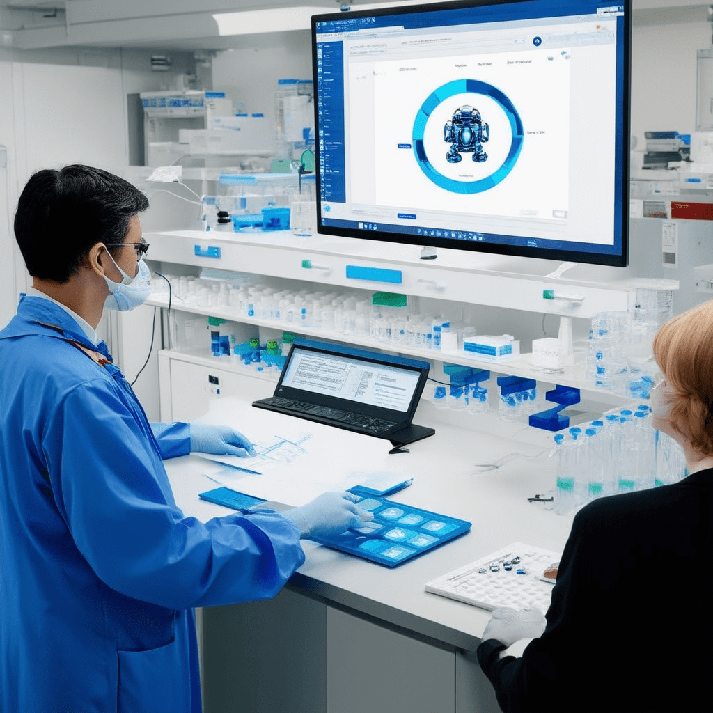 Design an image showcasing an AI-driven research project in action, ideally within a lab setting, to visually represent - The Role of AI in Scientific Discoveries