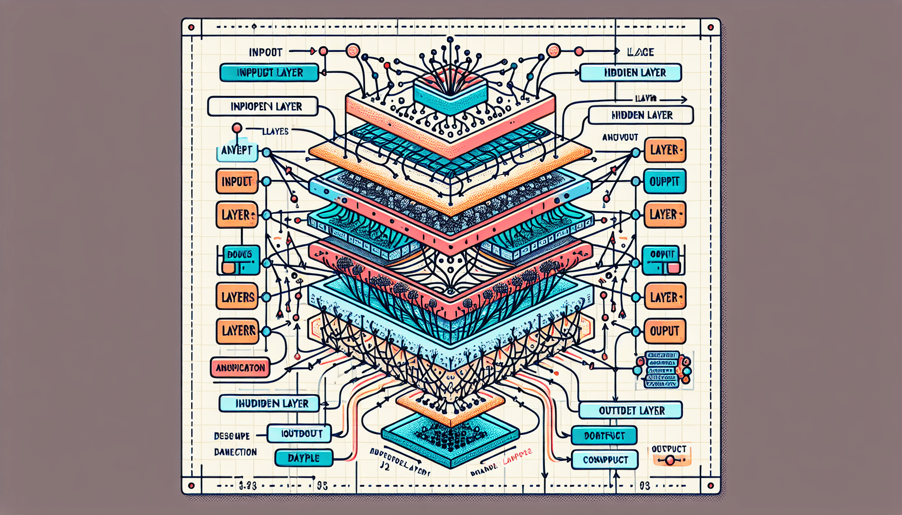 Design a detailed diagram showing the architecture of a deep neural network, including labeled input, hidden, and output - Deep Learning vs. Machine Learning: Key Differences