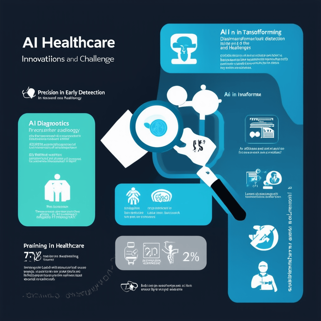 Design a visually appealing, professional infographic that summarizes the key points of 'AI in Healthcare: Innovations a - AI in Healthcare: Innovations and Challenges