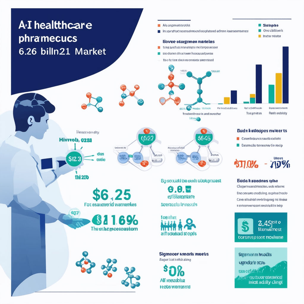 Design an infographic that captures the transformative impact of AI in the healthcare and pharmaceuticals industry. Use - AI in Healthcare: Innovations and Challenges