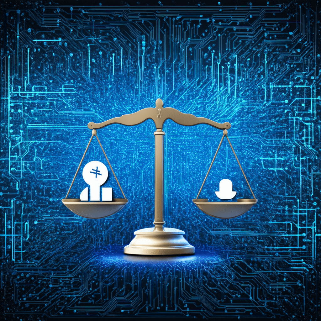 A photorealistic image illustrating the core principles of AI ethics. Depict a balance scale with symbols of transparency - The Ultimate Guide to AI Ethics and Future Predictions