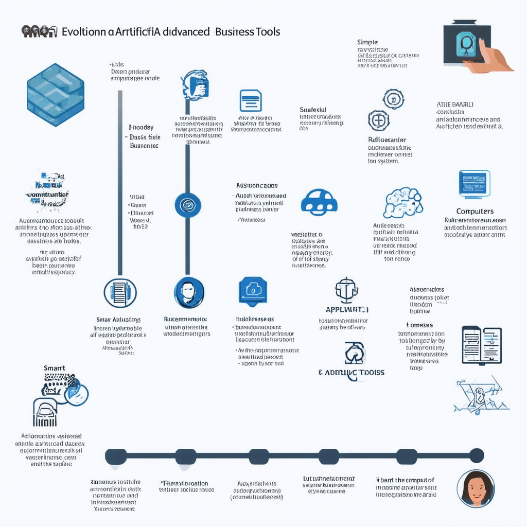 A high-quality image illustrating the evolution of artificial intelligence from a simple binary code to advanced business applications - The Ultimate Guide to Artificial Intelligence in Business and Finance
