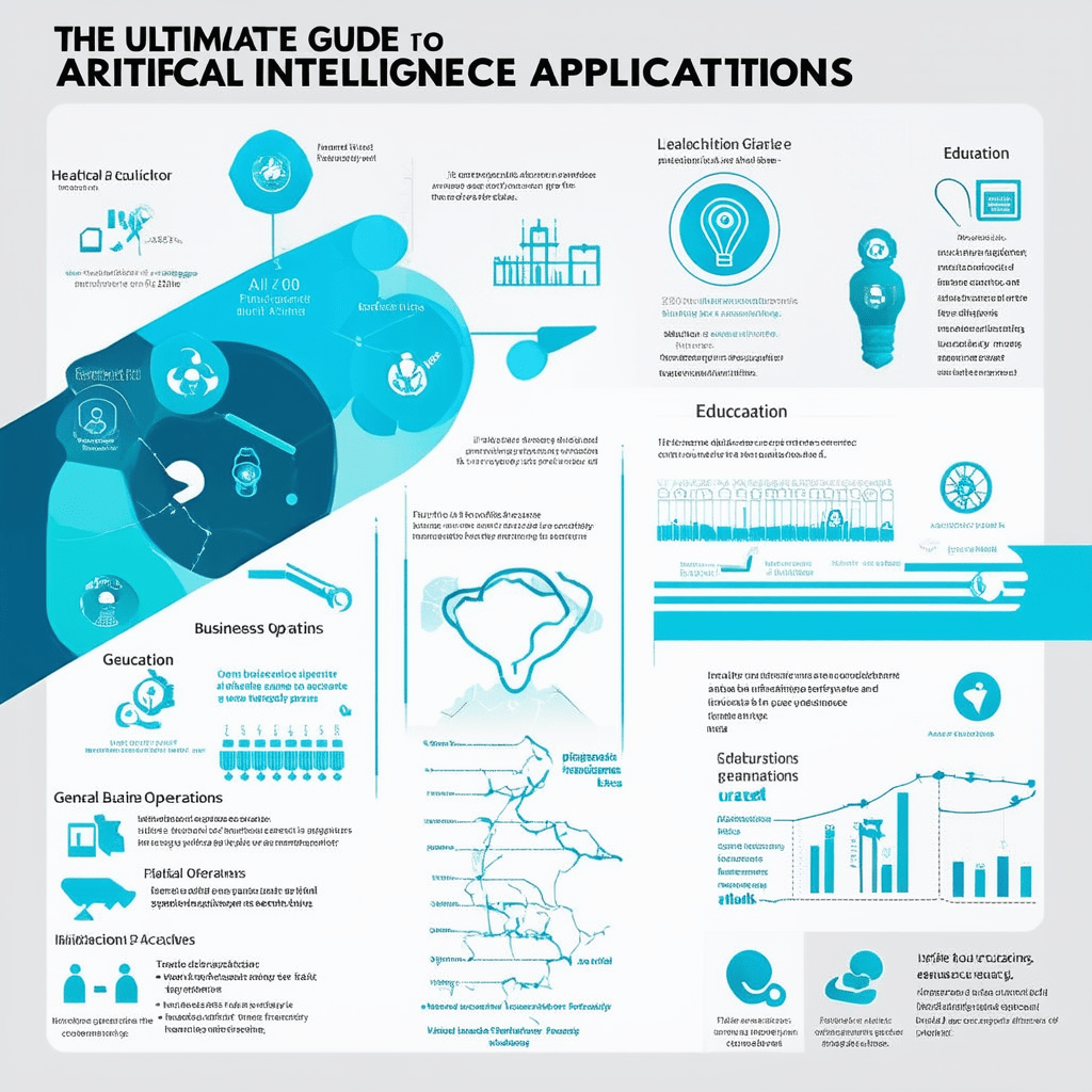Create a visually appealing, professional infographic that effectively summarizes the key points of 'The Ultimate Guide - The Ultimate Guide to Artificial Intelligence Applications