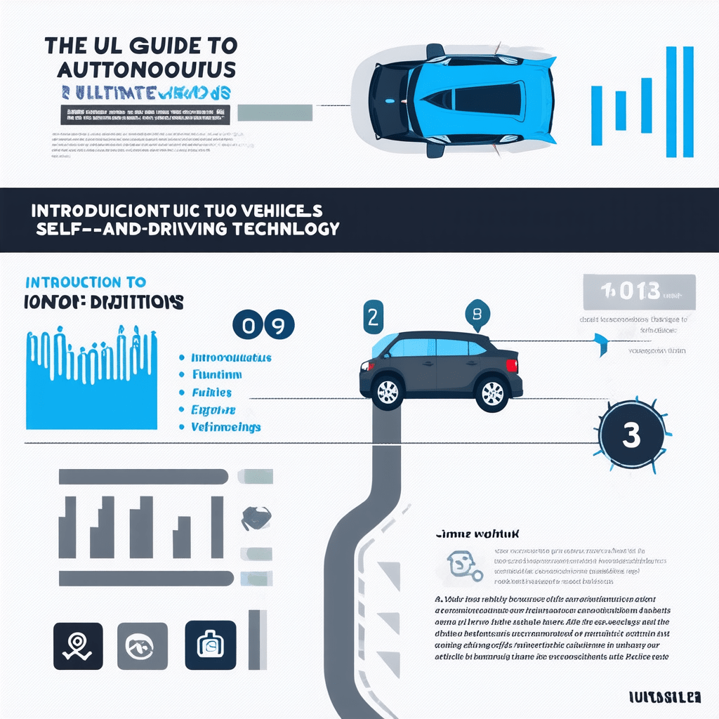 Create a visually appealing and professional infographic summarizing 'The Ultimate Guide to Autonomous Vehicles and Self - The Ultimate Guide to Autonomous Vehicles and Self-Driving Technology