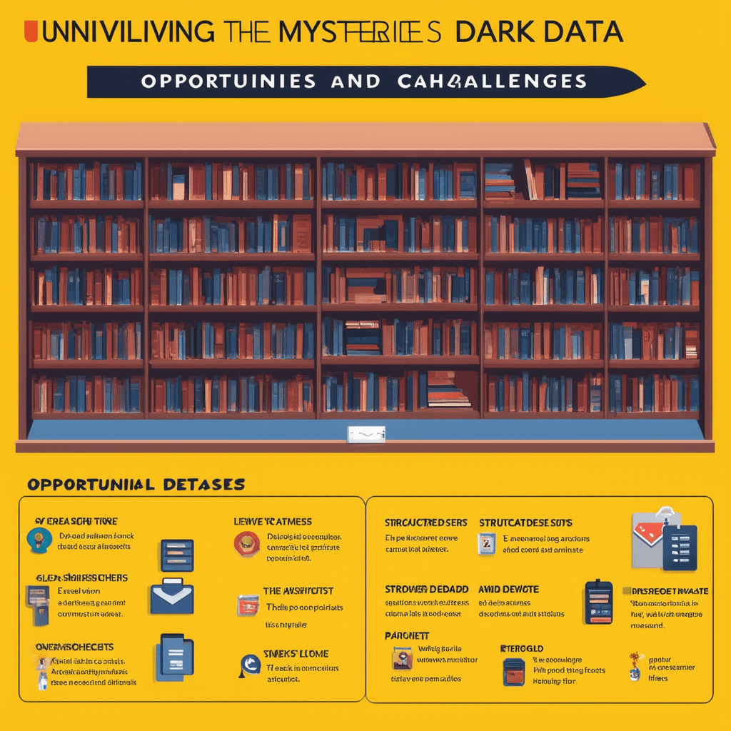 Create a visually appealing, professional infographic titled 'Unveiling the Mysteries of Dark Data: Opportunities and Ch - Unveiling the Mysteries of Dark Data: Opportunities and Challenges