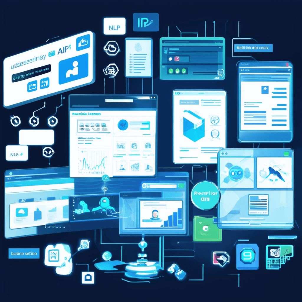 A collage of AI tools such as machine learning algorithms, NLP interfaces, and computer vision applications in business - How Artificial Intelligence is Transforming Business Decision-Making Processes