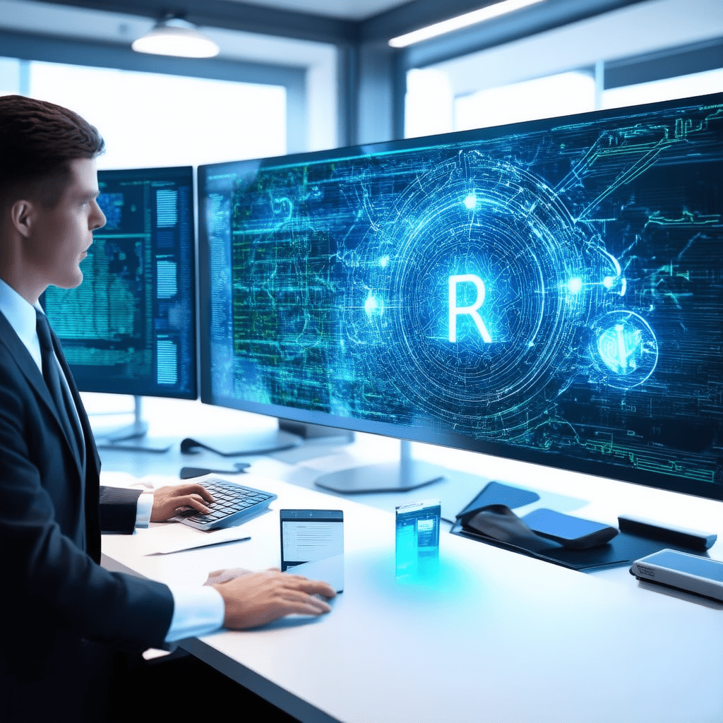 A high-quality, photorealistic image depicting a futuristic financial office where AI technology is actively analyzing a - Implementing AI for Enhanced Fraud Detection and Prevention in Finance