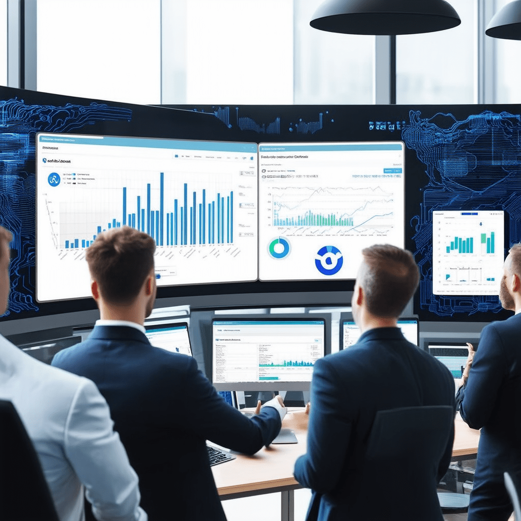 A highly detailed photorealistic image of a marketing team using AI-driven tools. They are analyzing consumer data on la - AI-Driven Personalization: Revolutionizing Marketing Strategies