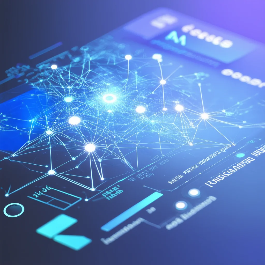 A photorealistic image of a digital interface displaying AI algorithms in action. The interface shows interconnected dat - AI-Driven Personalization: Revolutionizing Marketing Strategies