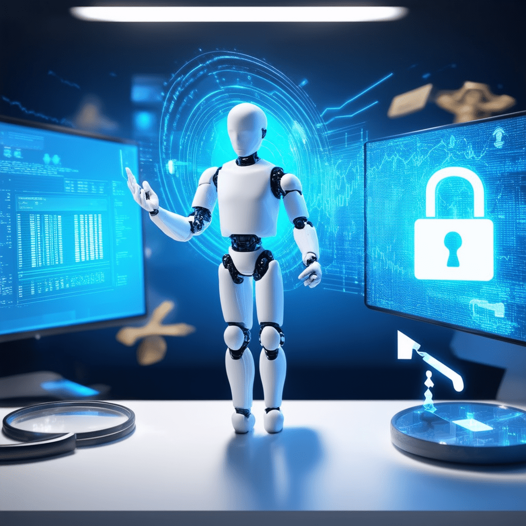 A photorealistic image depicting the intersection of AI and financial ethics: an AI humanoid figure interacting with fin - Understanding the Ethical Implications of AI in Financial Services