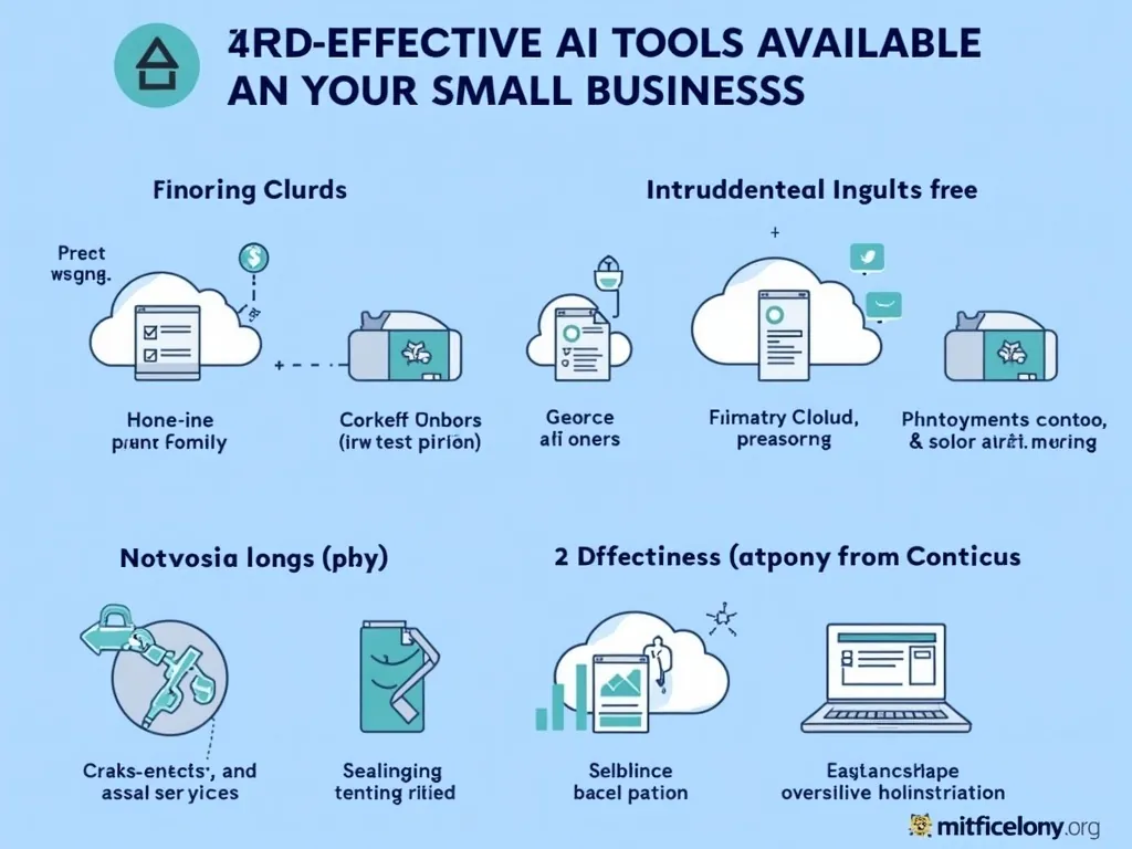 Display an infographic illustrating cost-effective AI tools available for small businesses, highlighting free trials, cloud services, and scalable pri